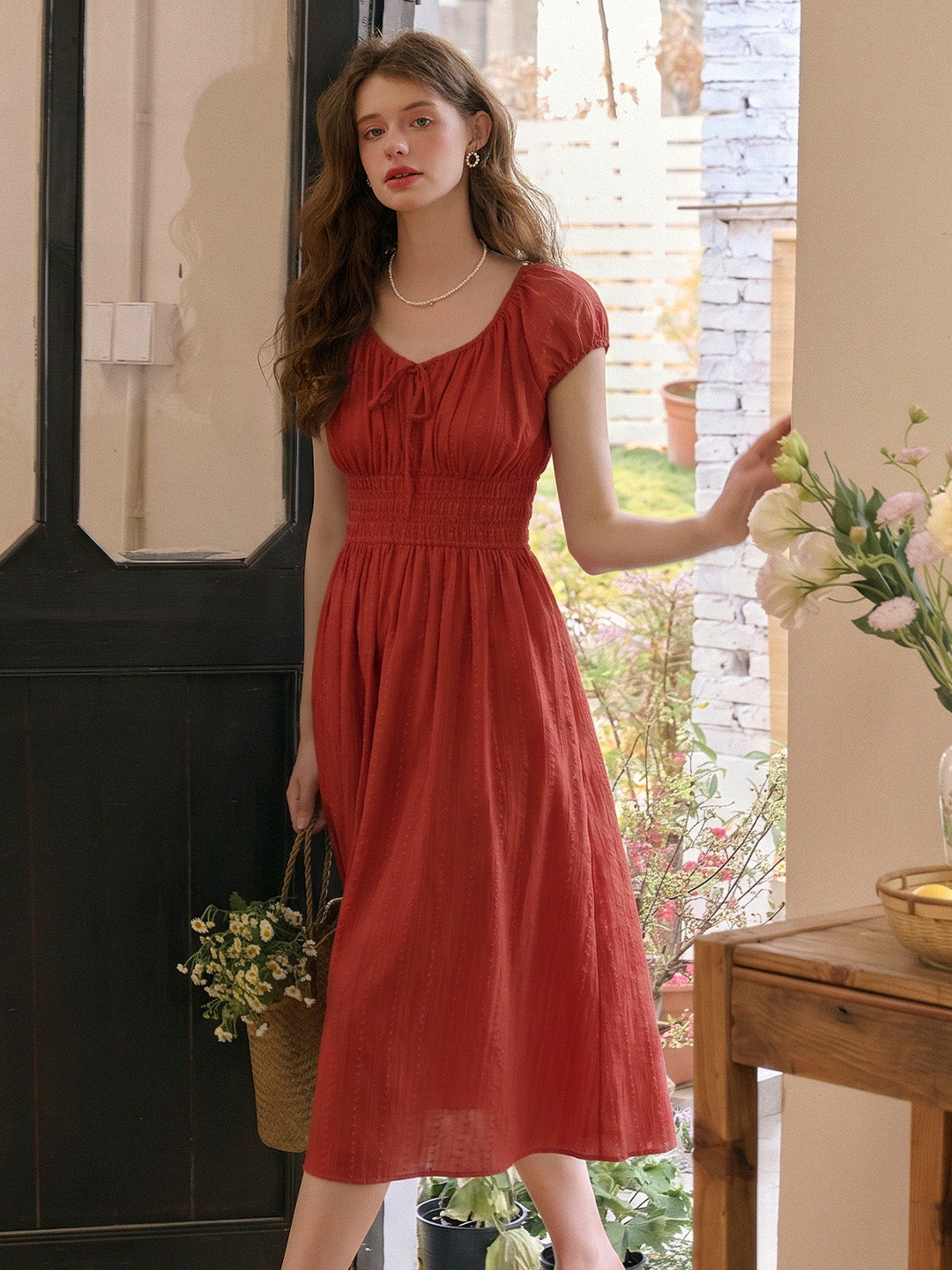 Sapphire Round Neck Waist Cotton Dress