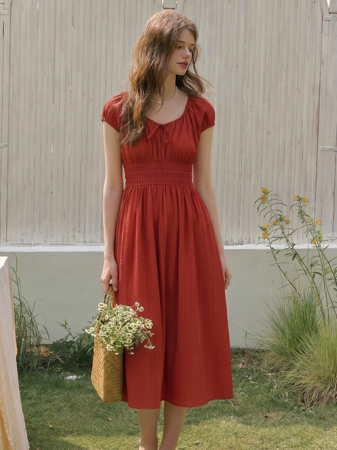 Sapphire Round Neck Waist Cotton Dress