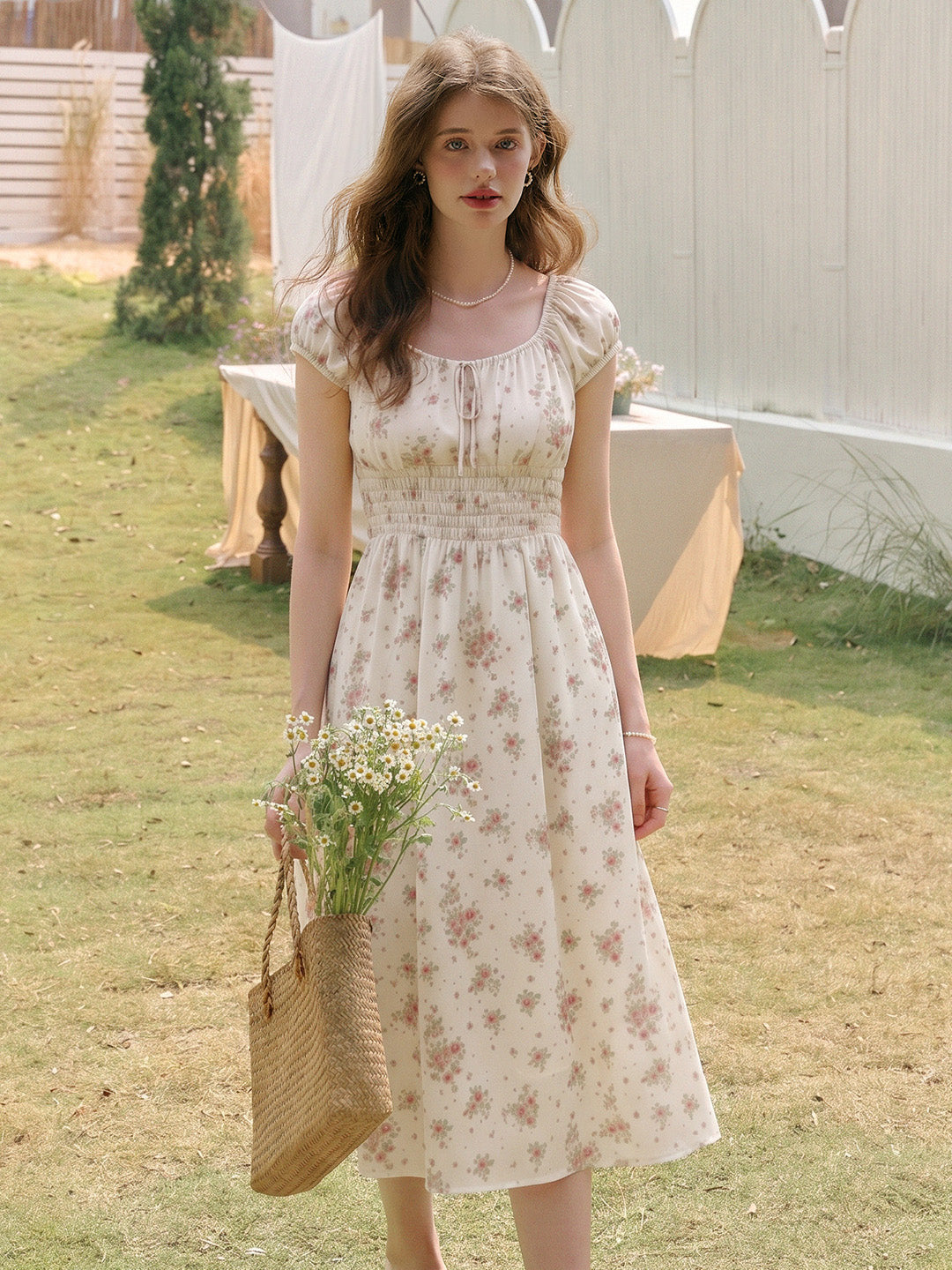 Sapphire Round Neck Waist Cotton Dress