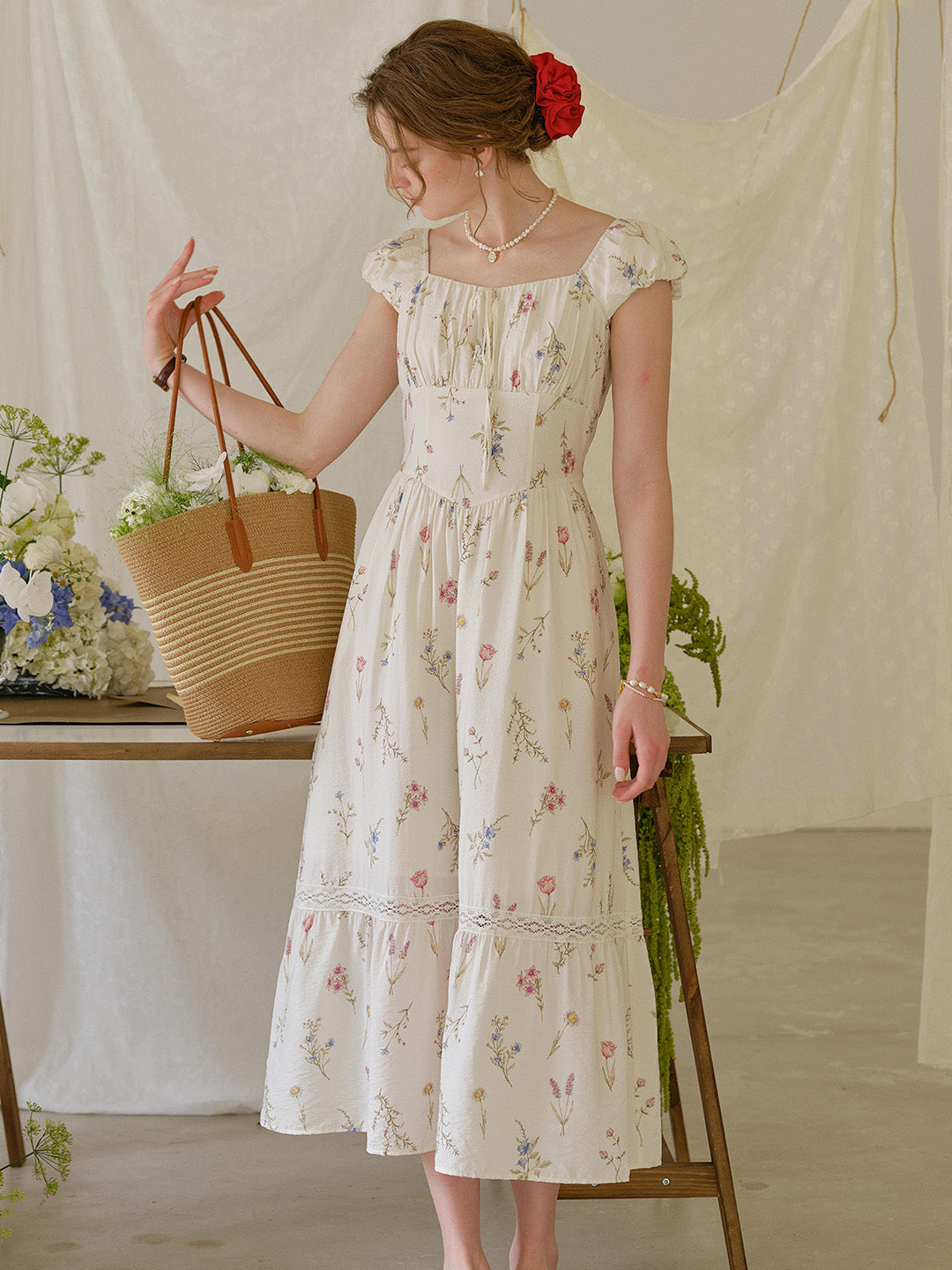 Victoria Sweetheart Neck Floral Dress