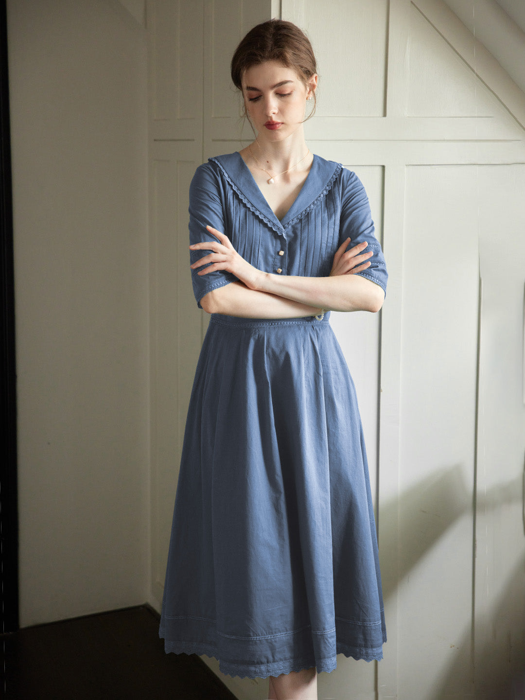 Fiona 100% Cotton Demin Blue Midi Dress