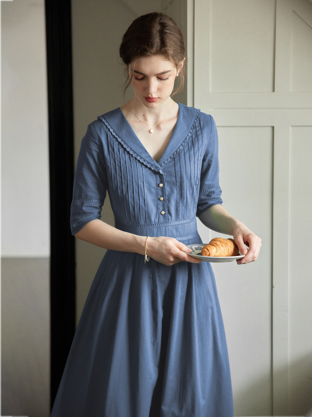 Fiona 100% Cotton Demin Blue Midi Dress