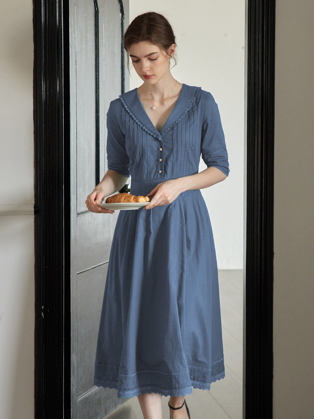 Fiona 100% Cotton Demin Blue Midi Dress
