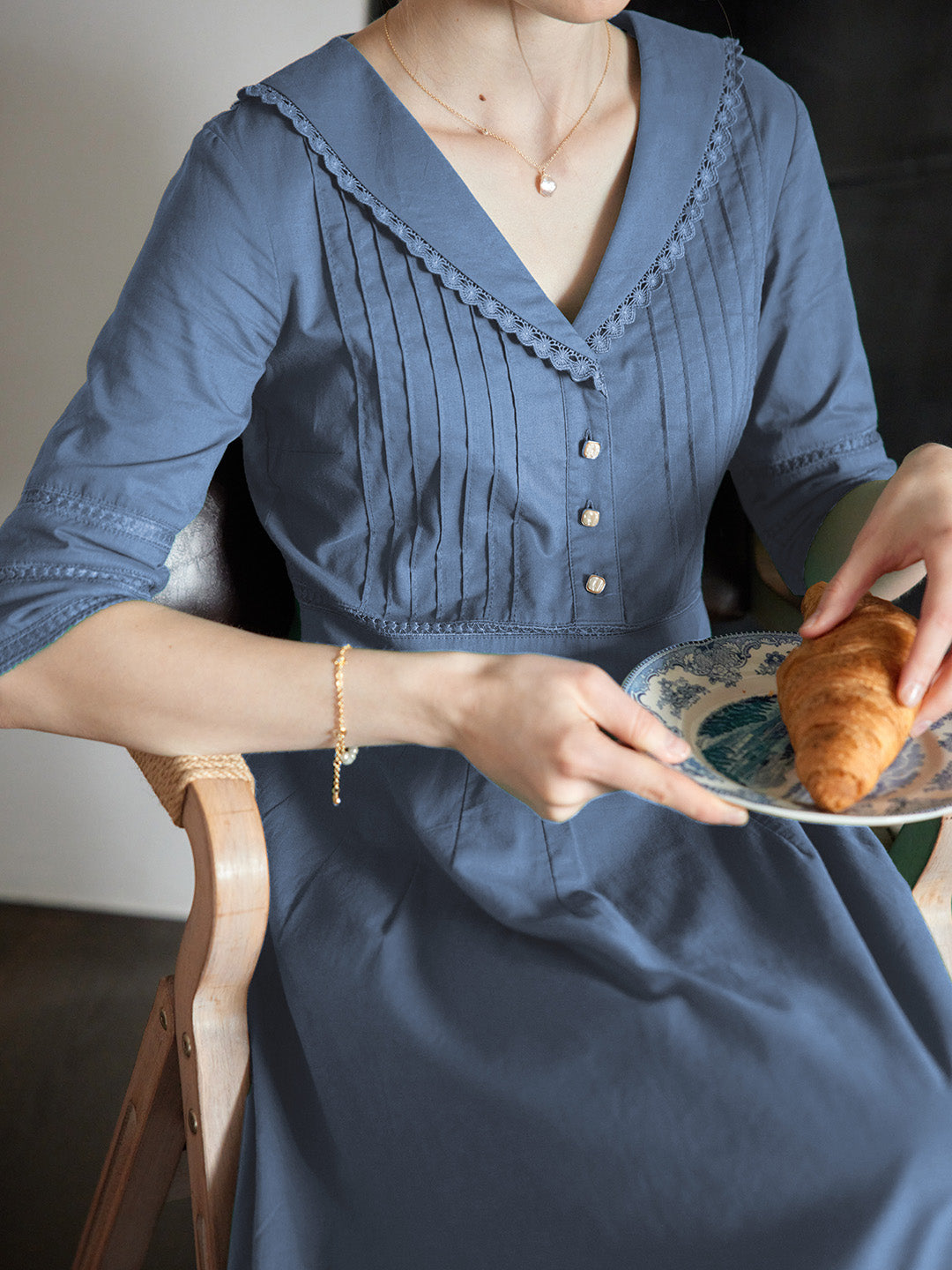 Fiona 100% Cotton Demin Blue Midi Dress