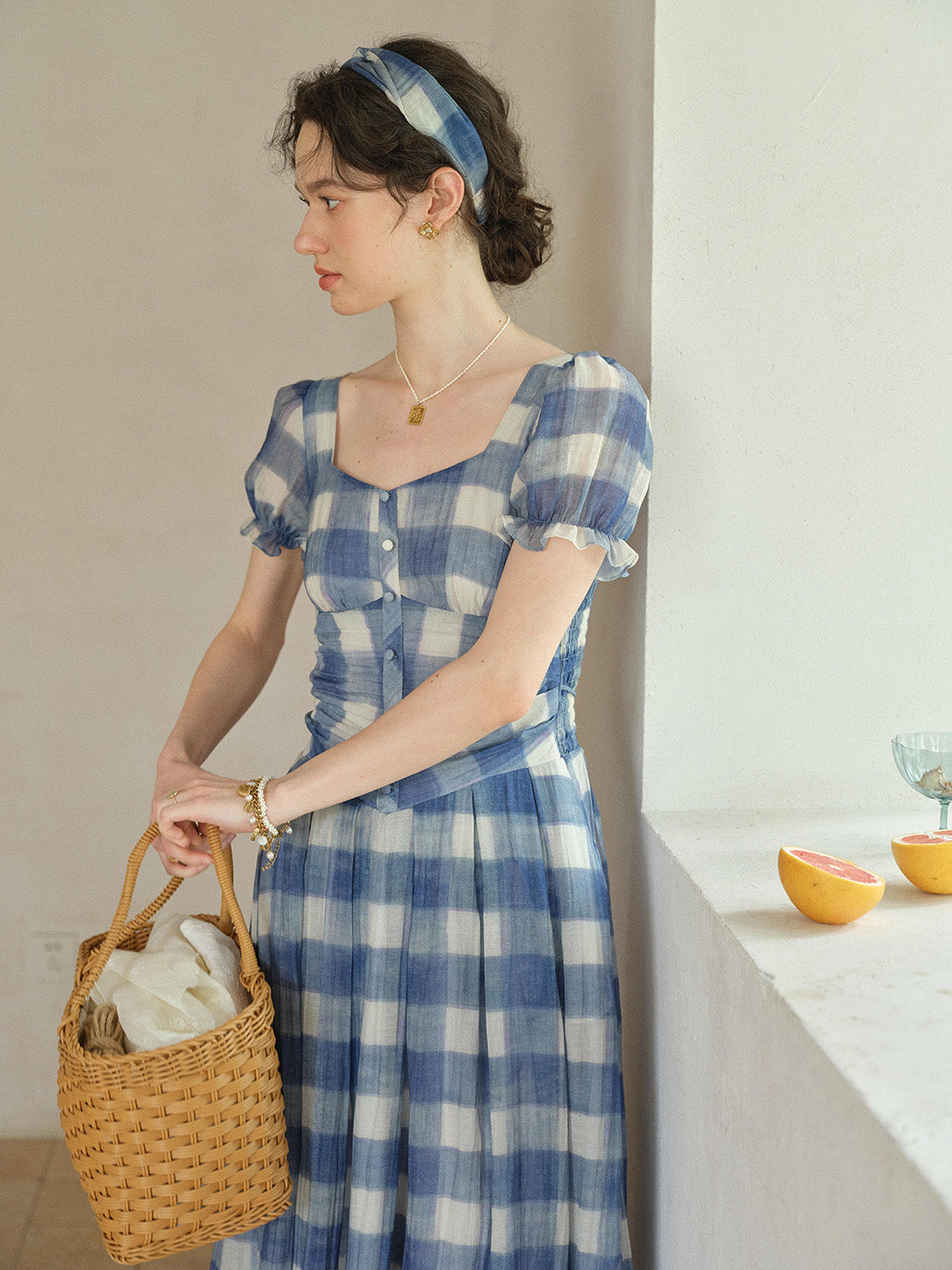 Cleo Sweetheart Neck Plaid Dress