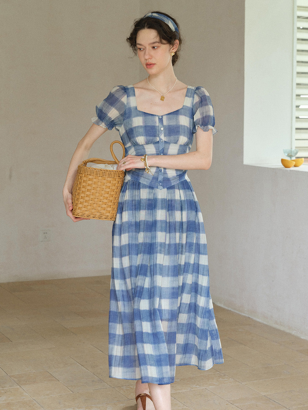 Cleo Sweetheart Neck Plaid Dress