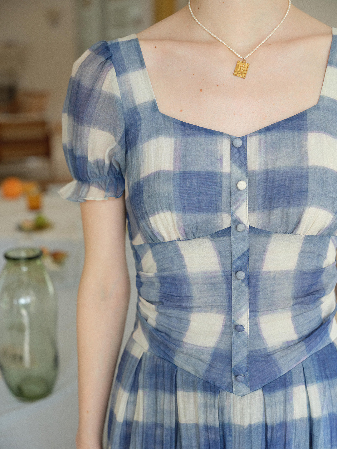 Cleo Sweetheart Neck Plaid Dress