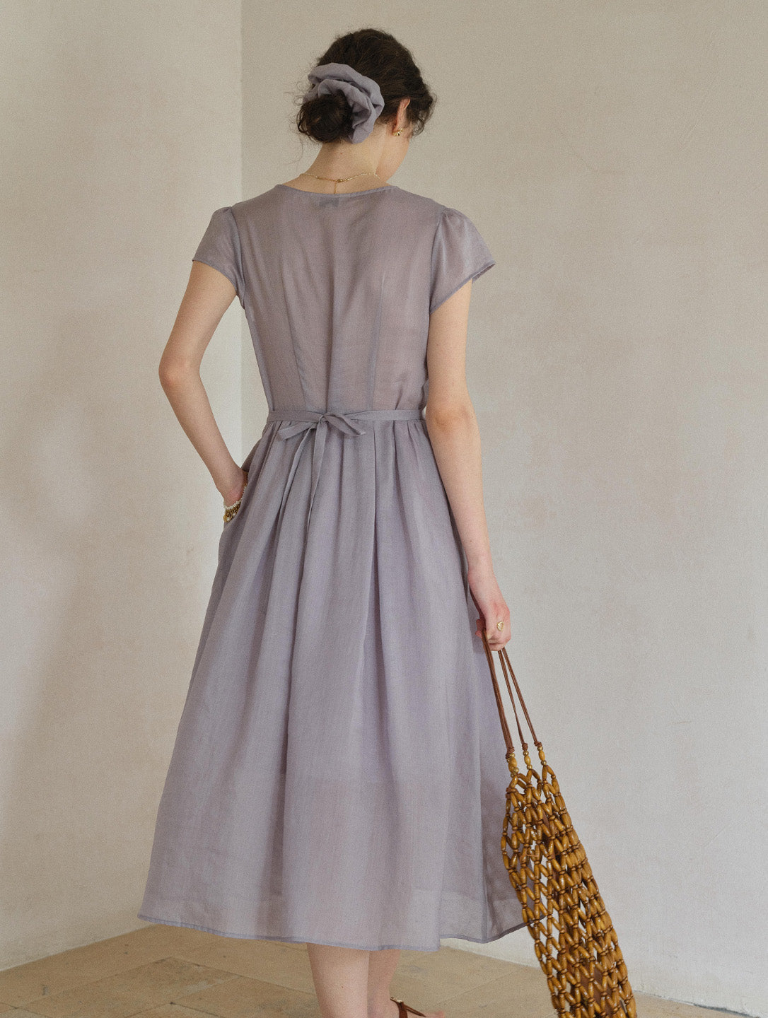 Rebecca V-Neck Embroidery Ramie Dress
