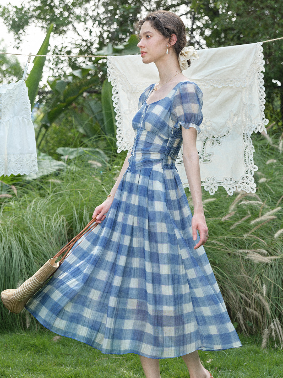 Cleo Sweetheart Neck Plaid Dress