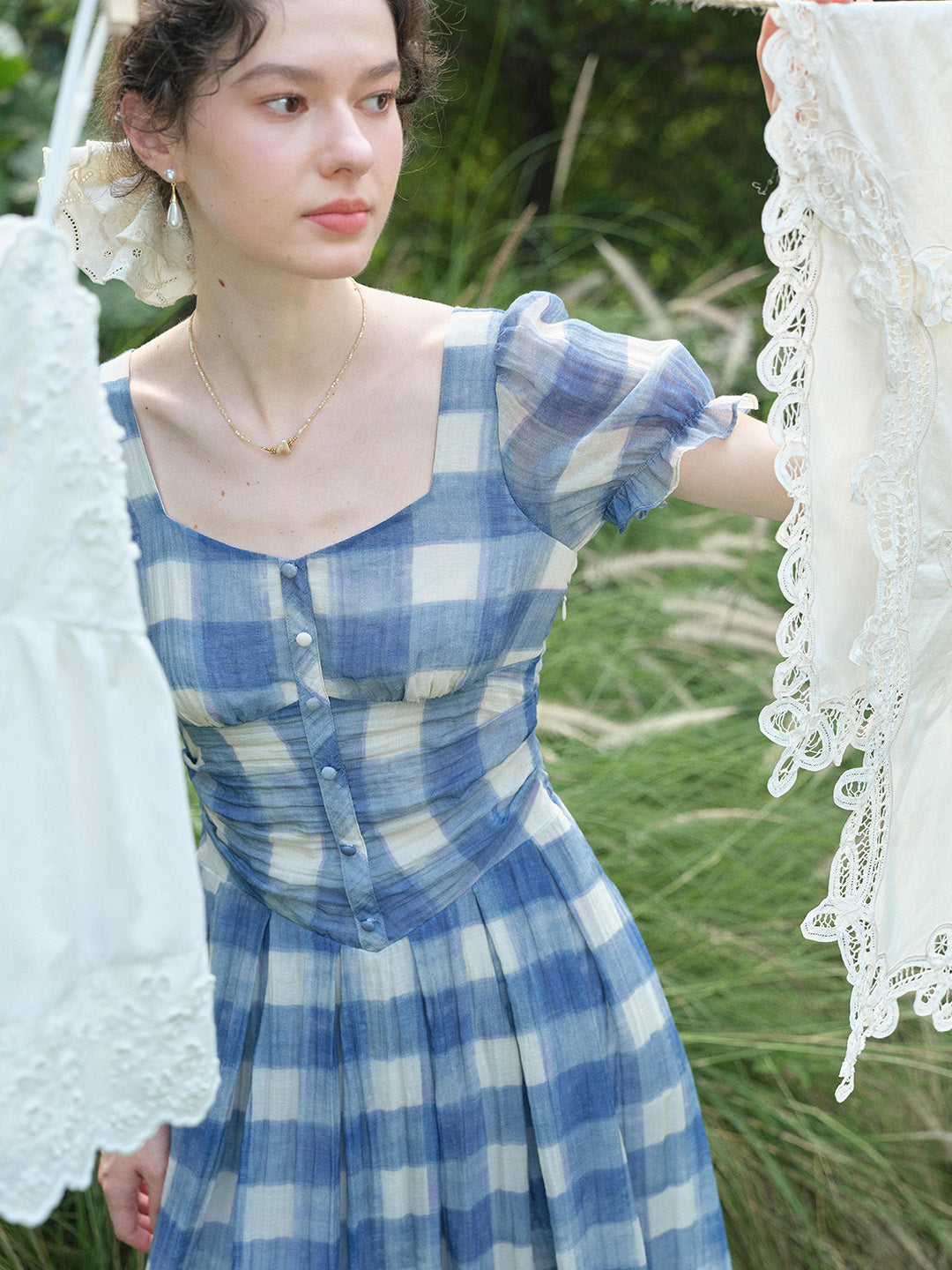 Cleo Sweetheart Neck Plaid Dress