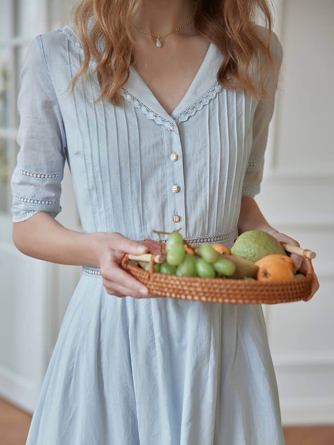 Fiona 100% Cotton Gray Blue Midi Dress
