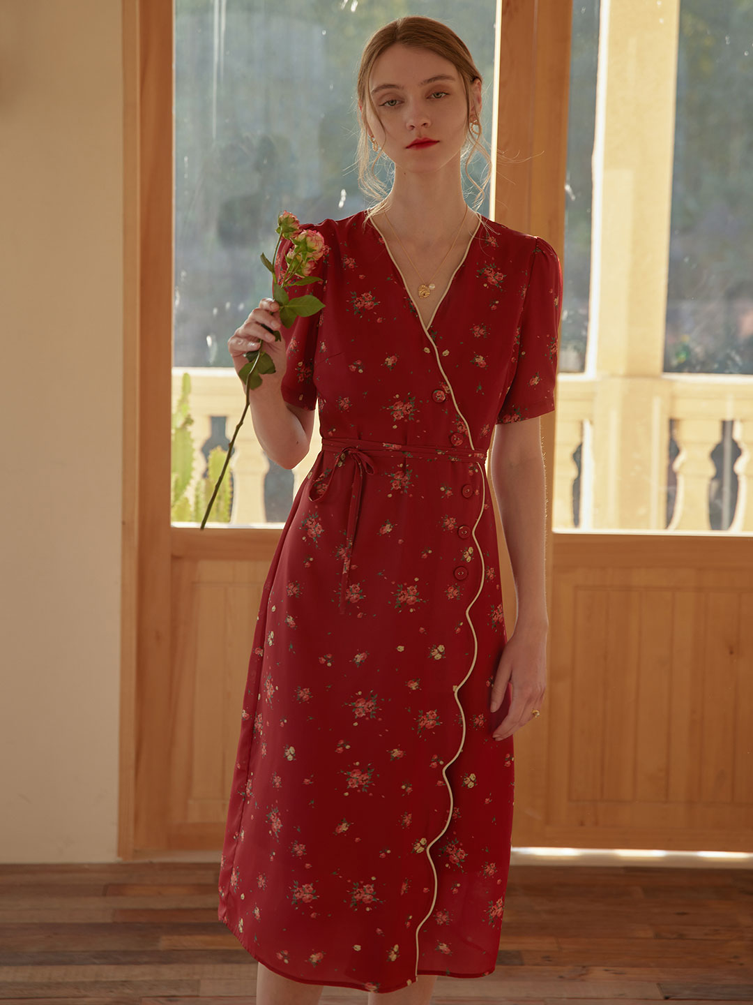 Kimura Floral-Print Rayon Midi Dress