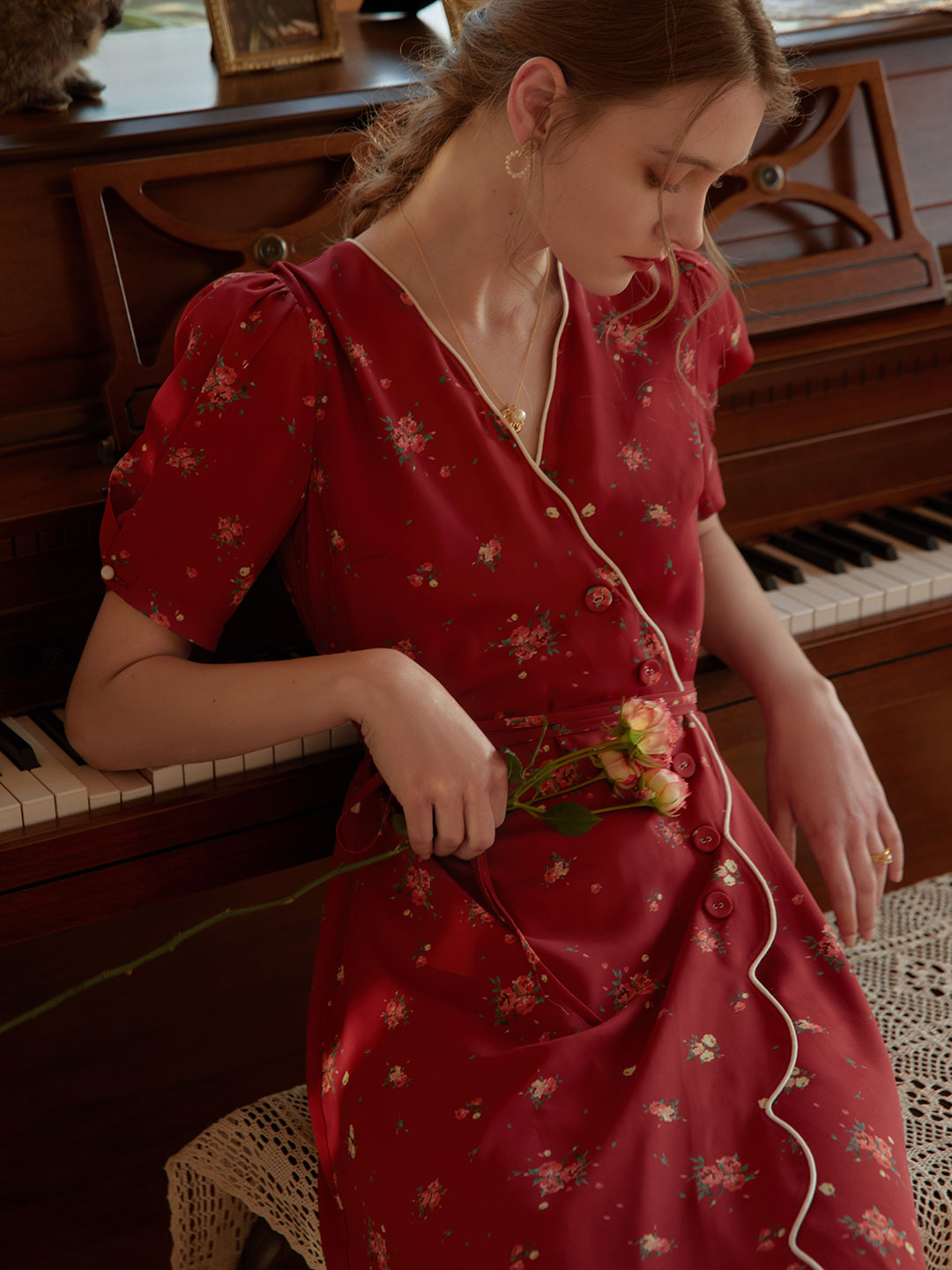 Kimura Floral-Print Rayon Midi Dress