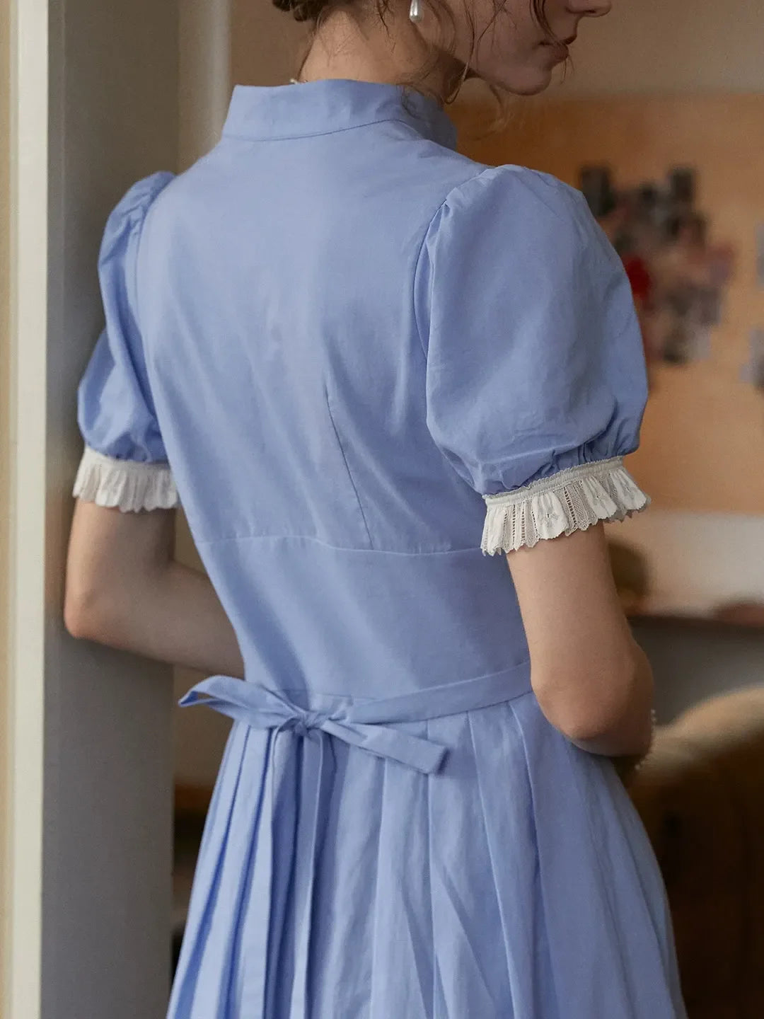 Ocean V-Neck Puff Sleeves 100% Cotton Dress