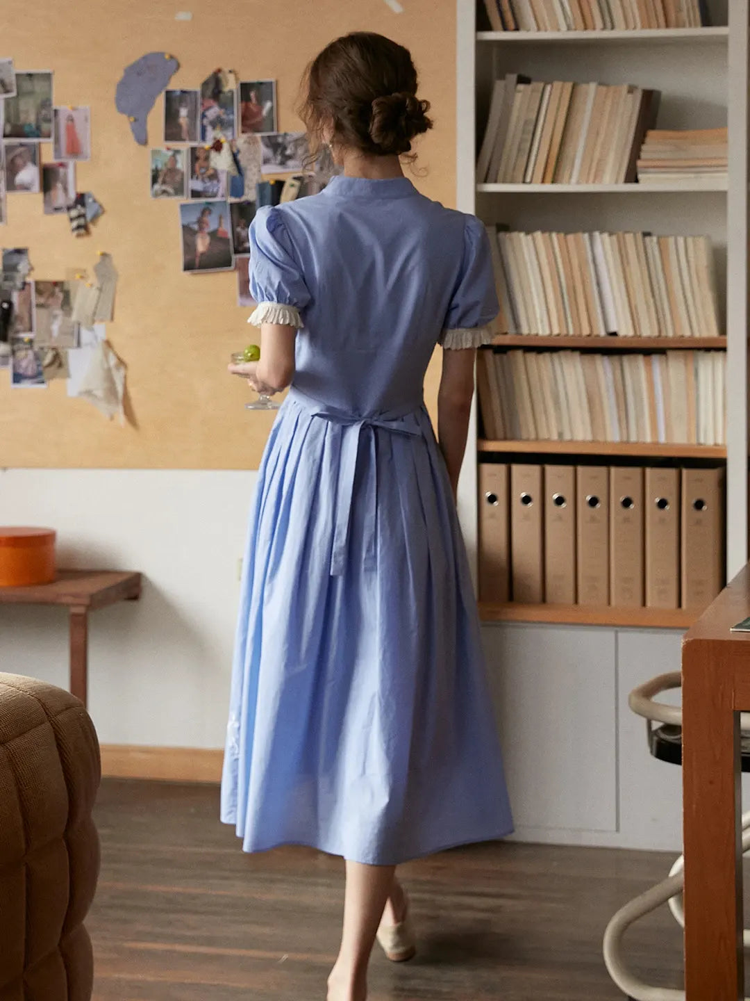 Ocean V-Neck Puff Sleeves 100% Cotton Dress