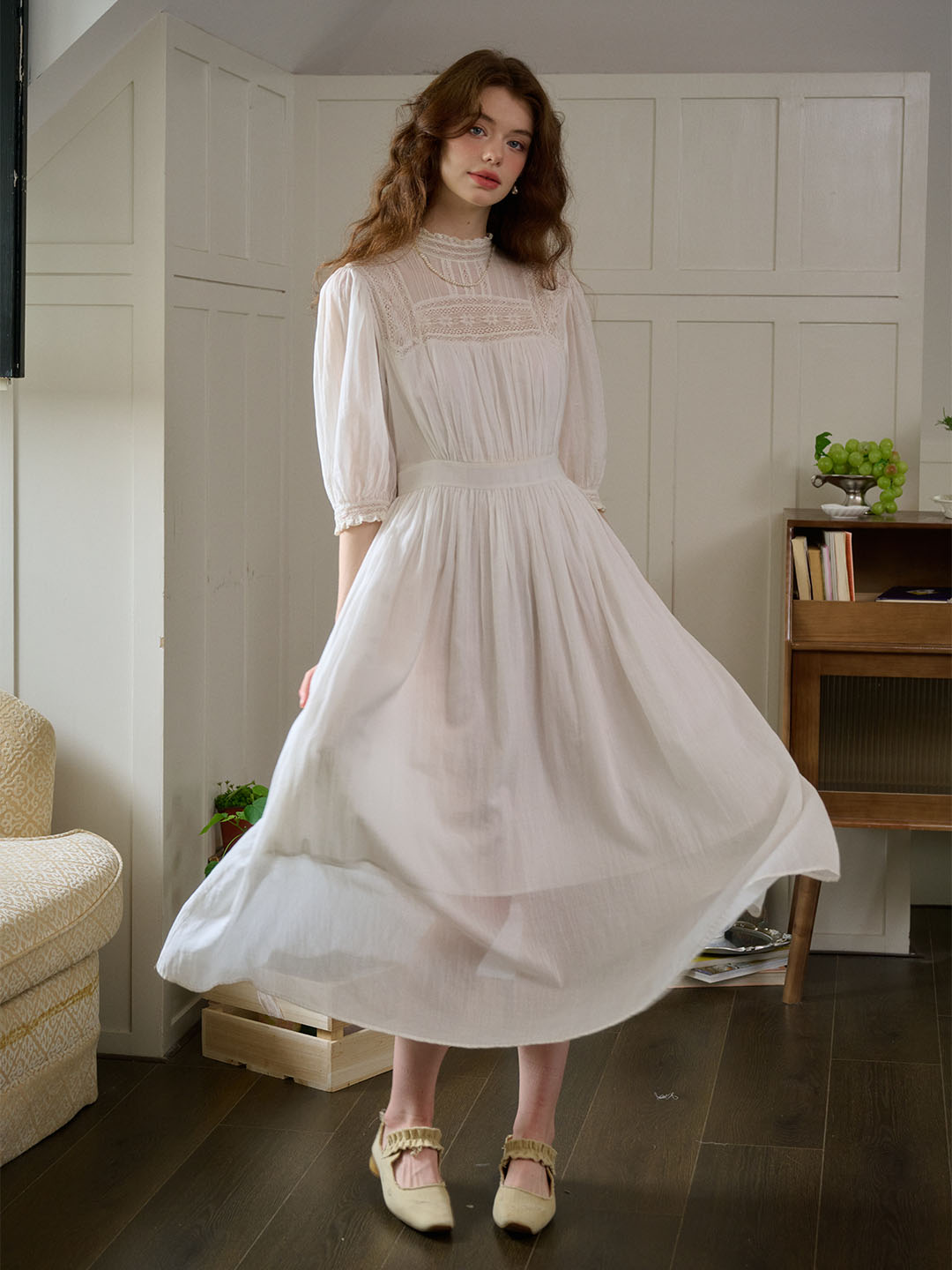 Averie Lace Panel White Cotton Dress