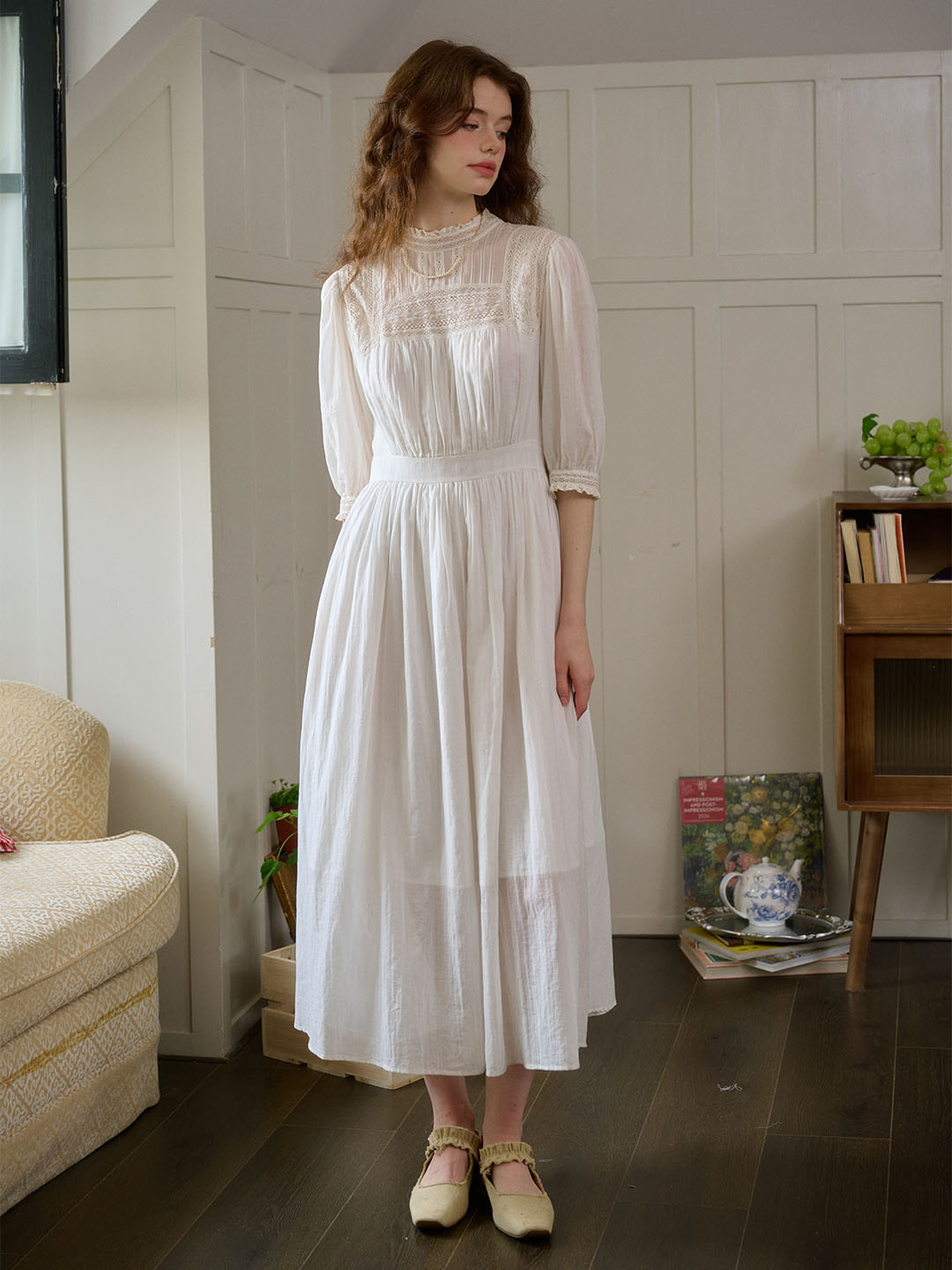 Averie Lace Panel White Cotton Dress