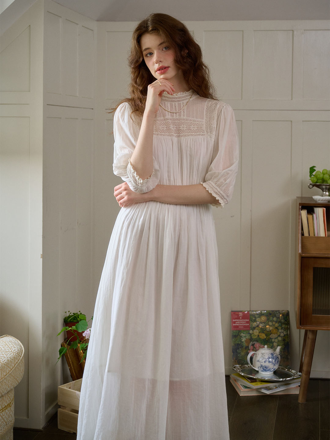 Averie Lace Panel White Cotton Dress