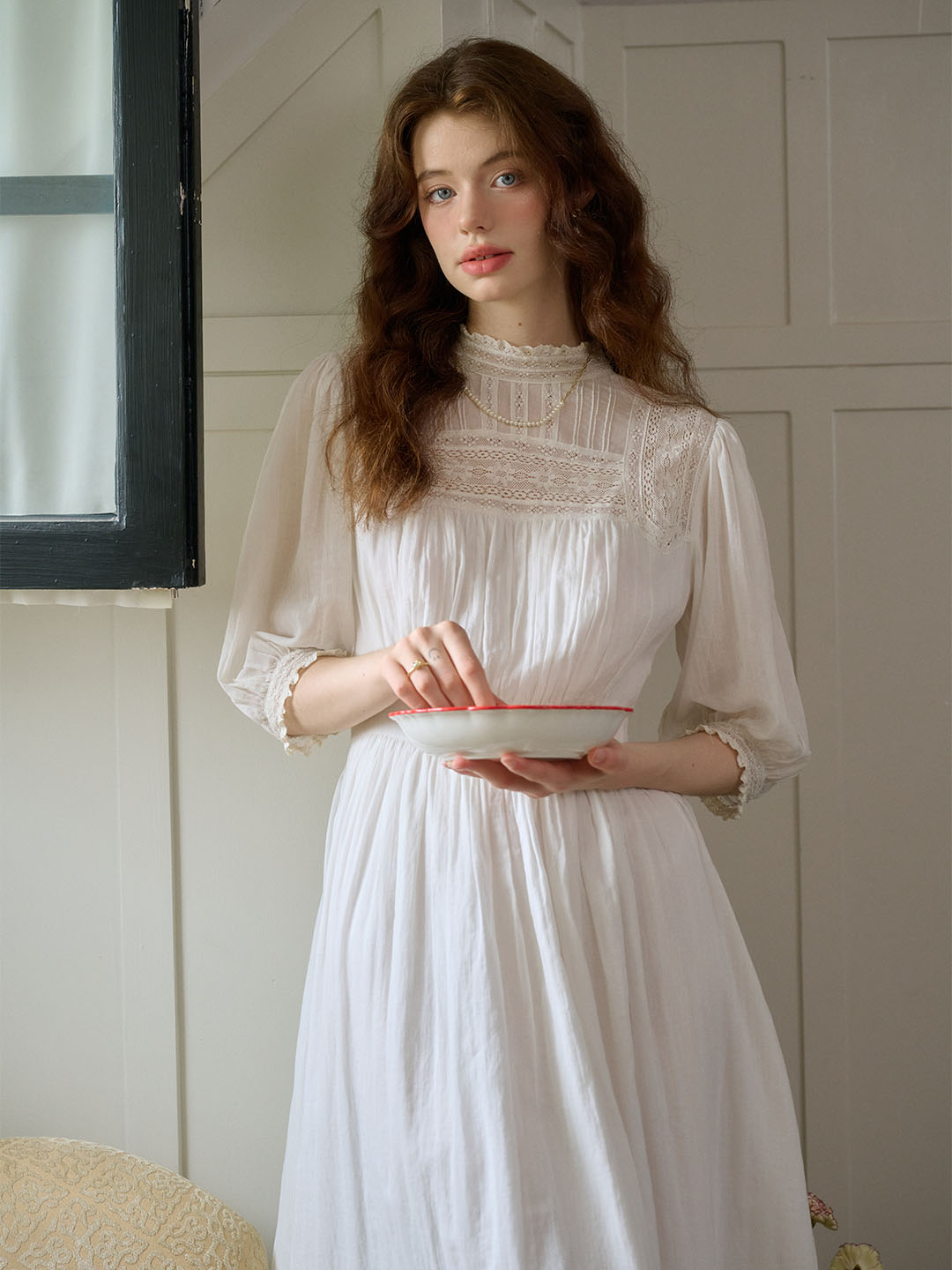 Averie Lace Panel White Cotton Dress