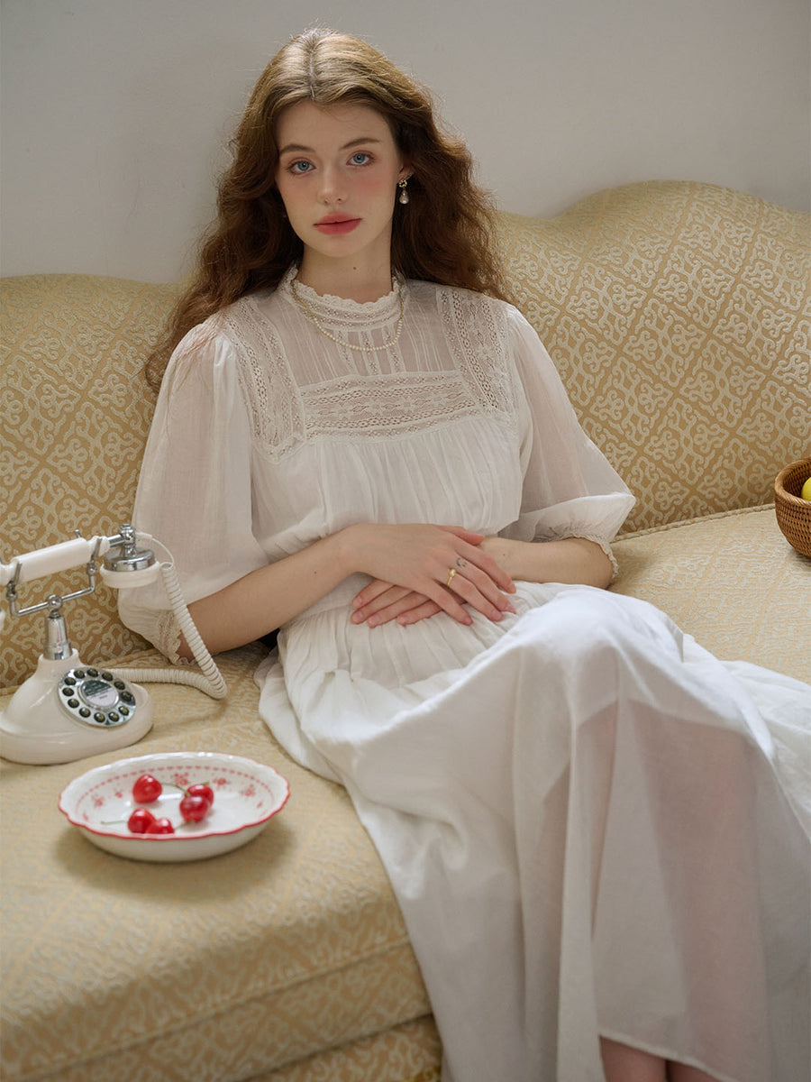Averie Lace Panel White Cotton Dress
