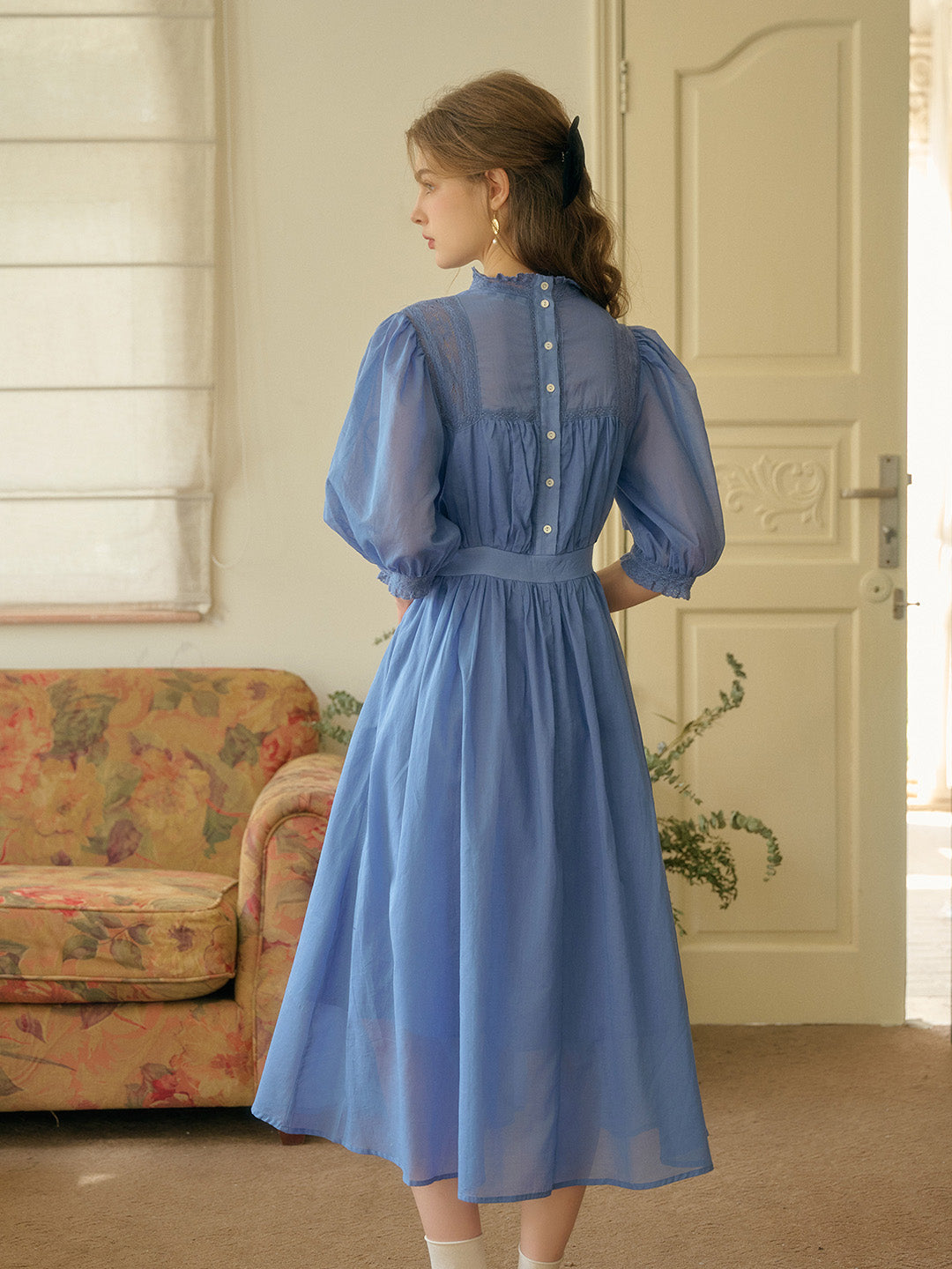 Averie Lace Panel Blue Cotton Dress