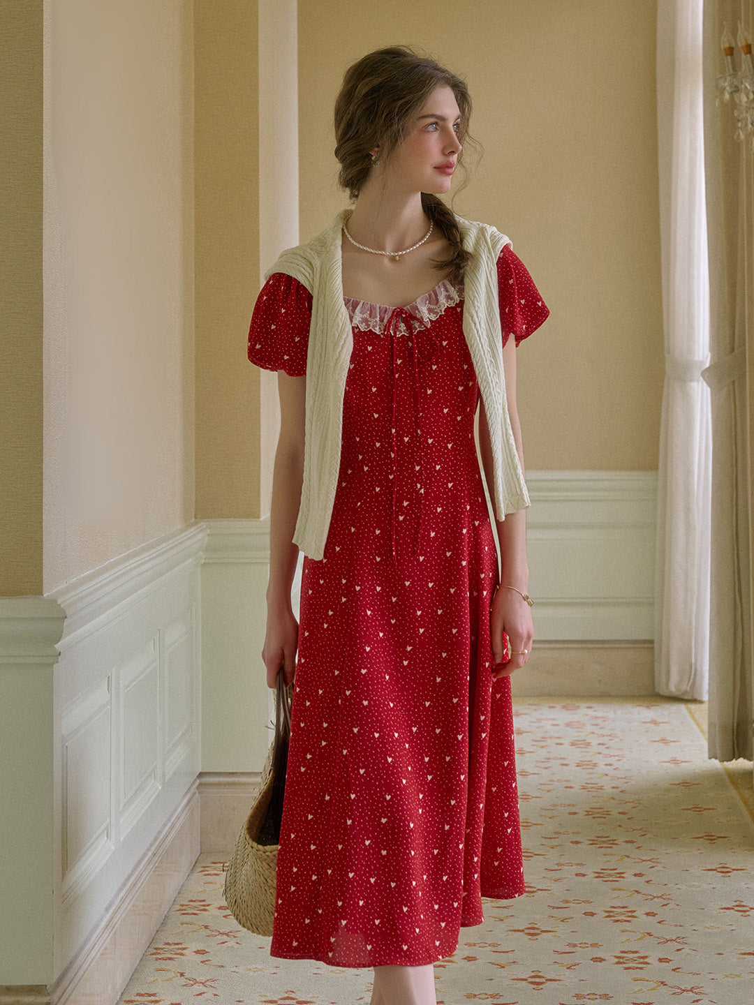 Emma Square Neck Lace Puff Sleeves Dress