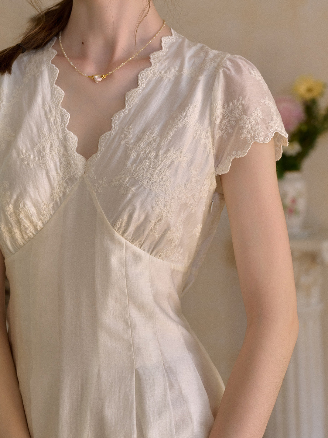 Reagan Wavy V-Neck Jacquard Lyocell Dress