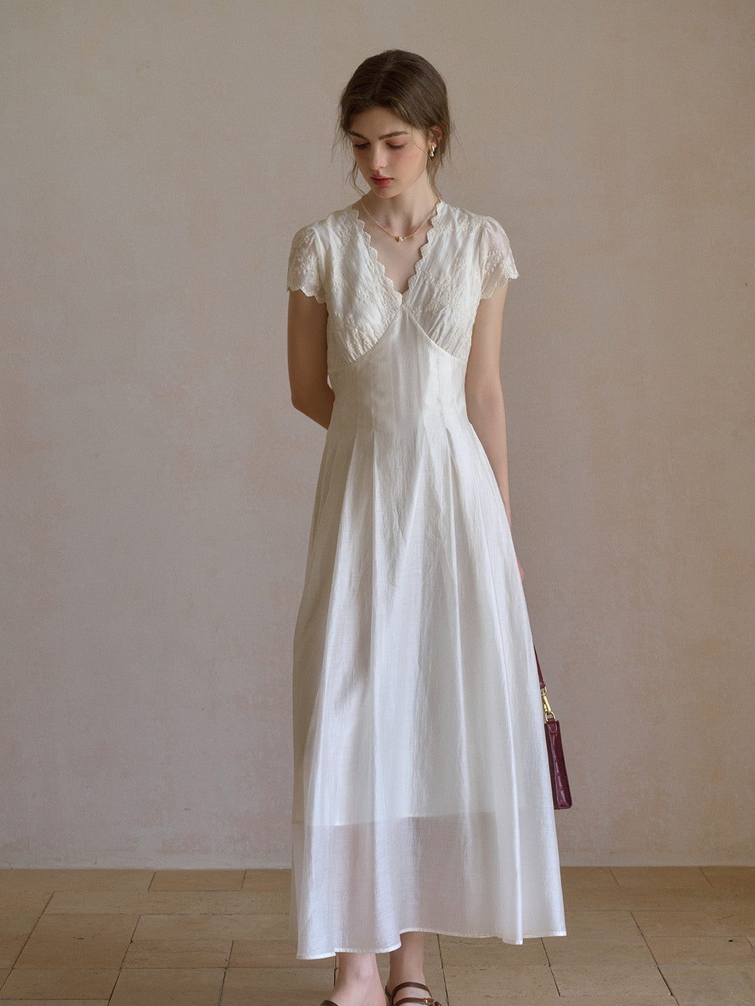 Reagan Wavy V-Neck Jacquard Lyocell Dress