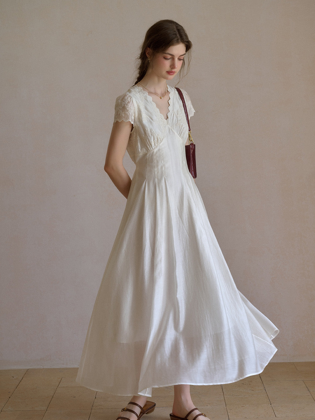 Reagan Wavy V-Neck Jacquard Lyocell Dress