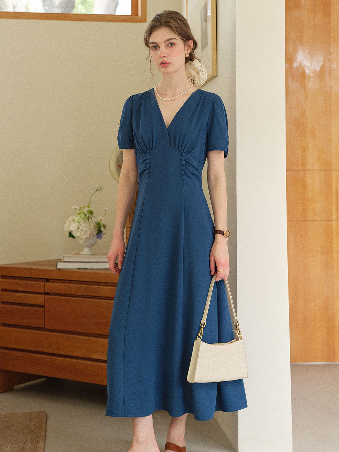 Andie V-Neck Shirred Dress