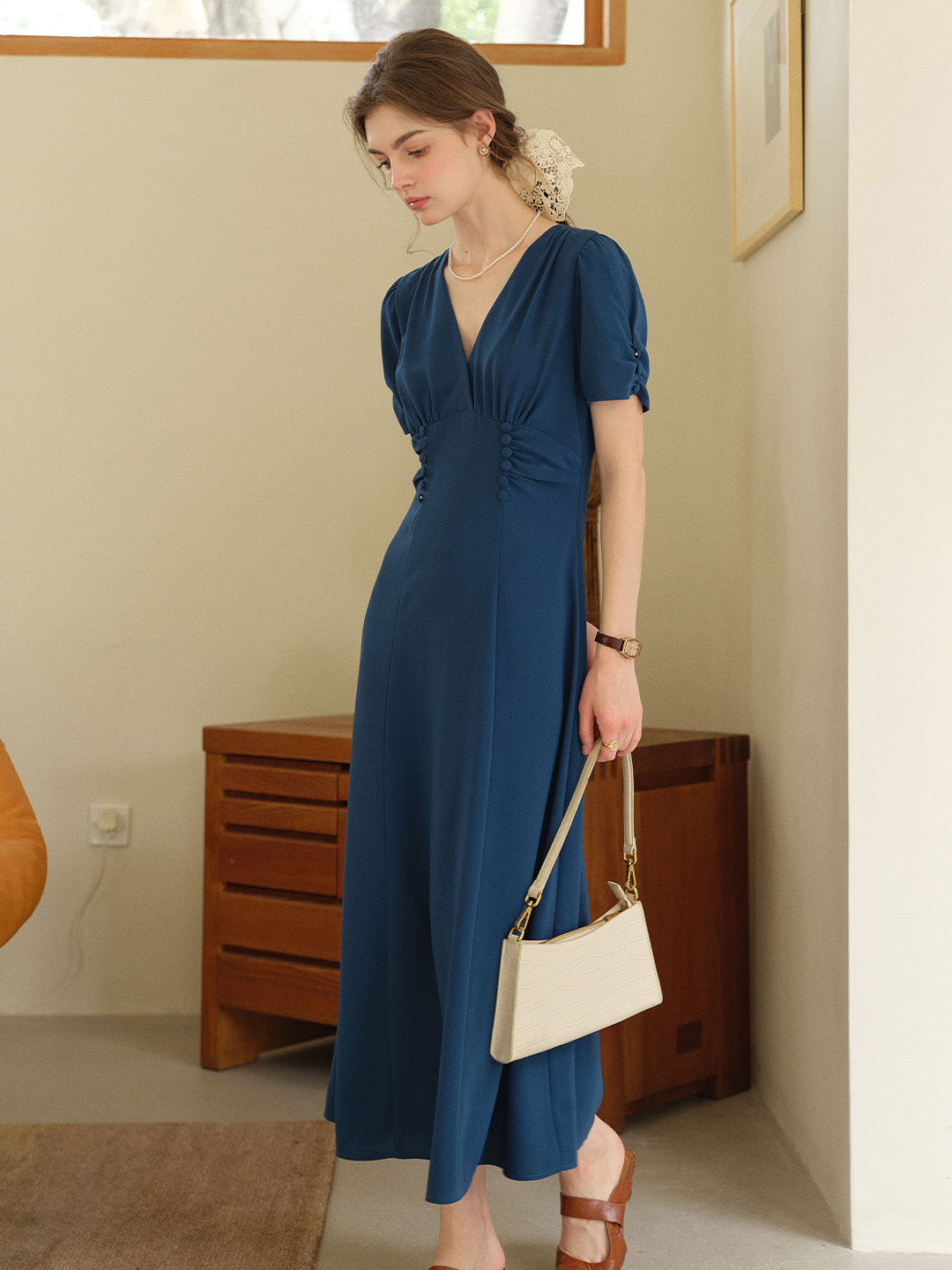 Andie V-Neck Shirred Dress