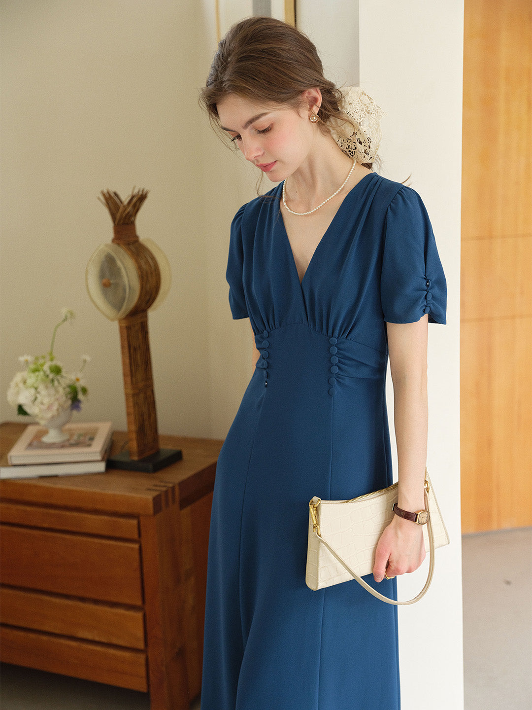 Andie V-Neck Shirred Dress