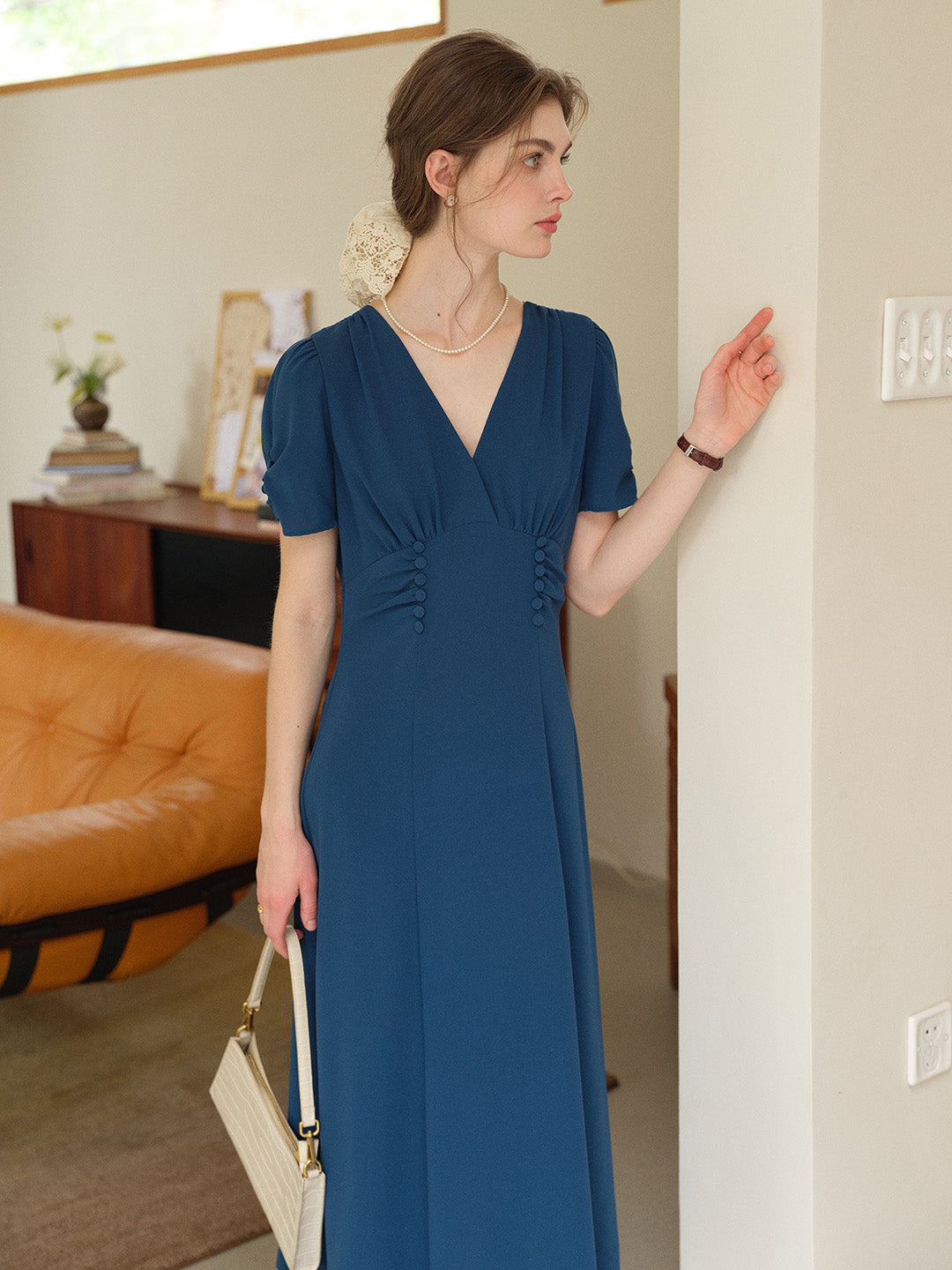 Andie V-Neck Shirred Dress