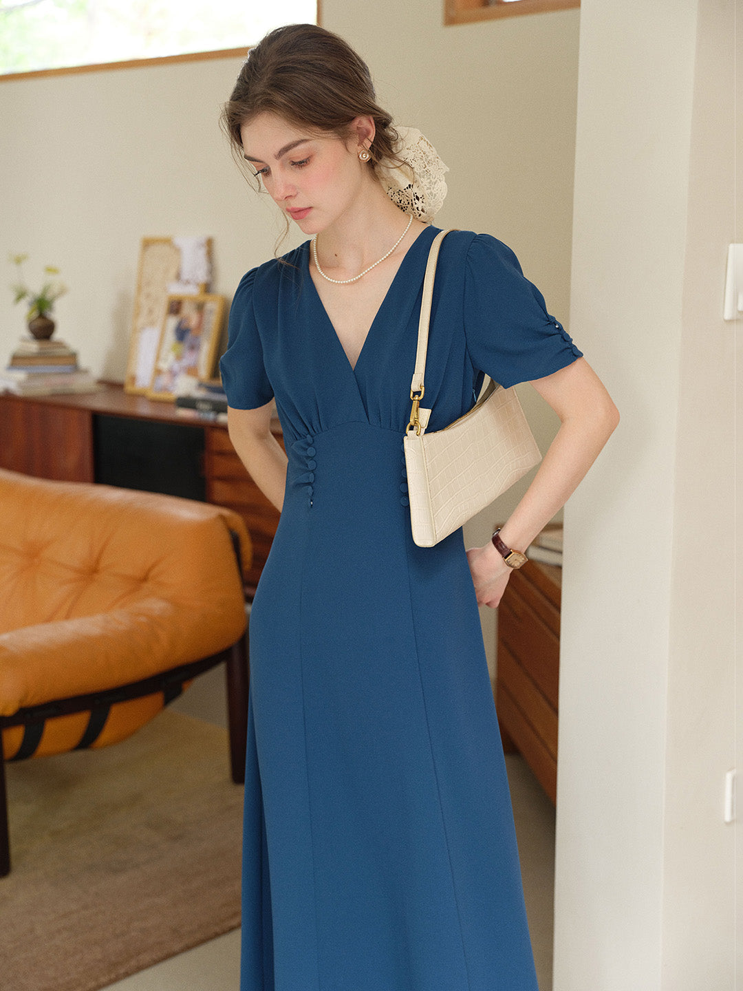Andie V-Neck Shirred Dress