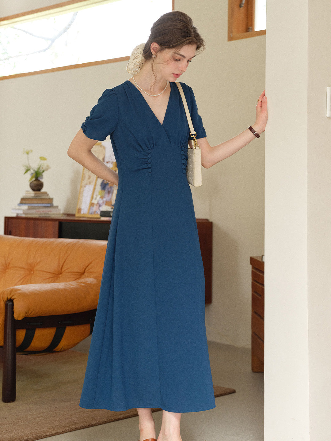 Andie V-Neck Shirred Dress