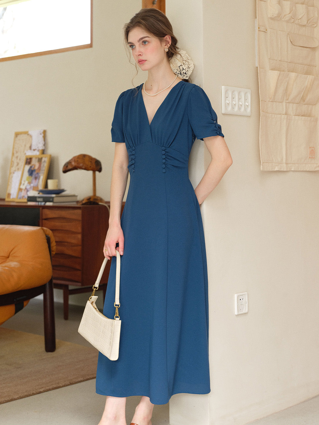 Andie V-Neck Shirred Dress