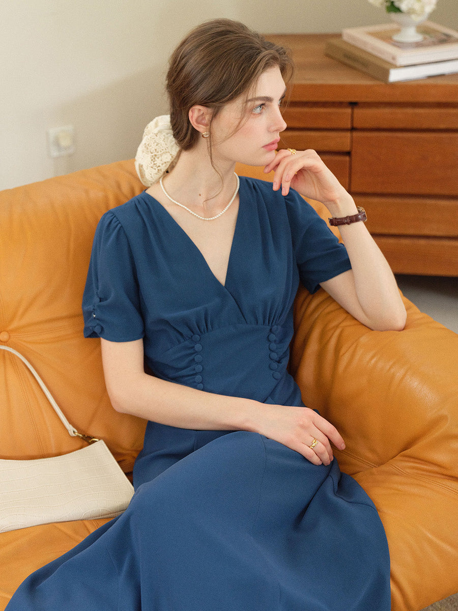 Andie V-Neck Shirred Dress
