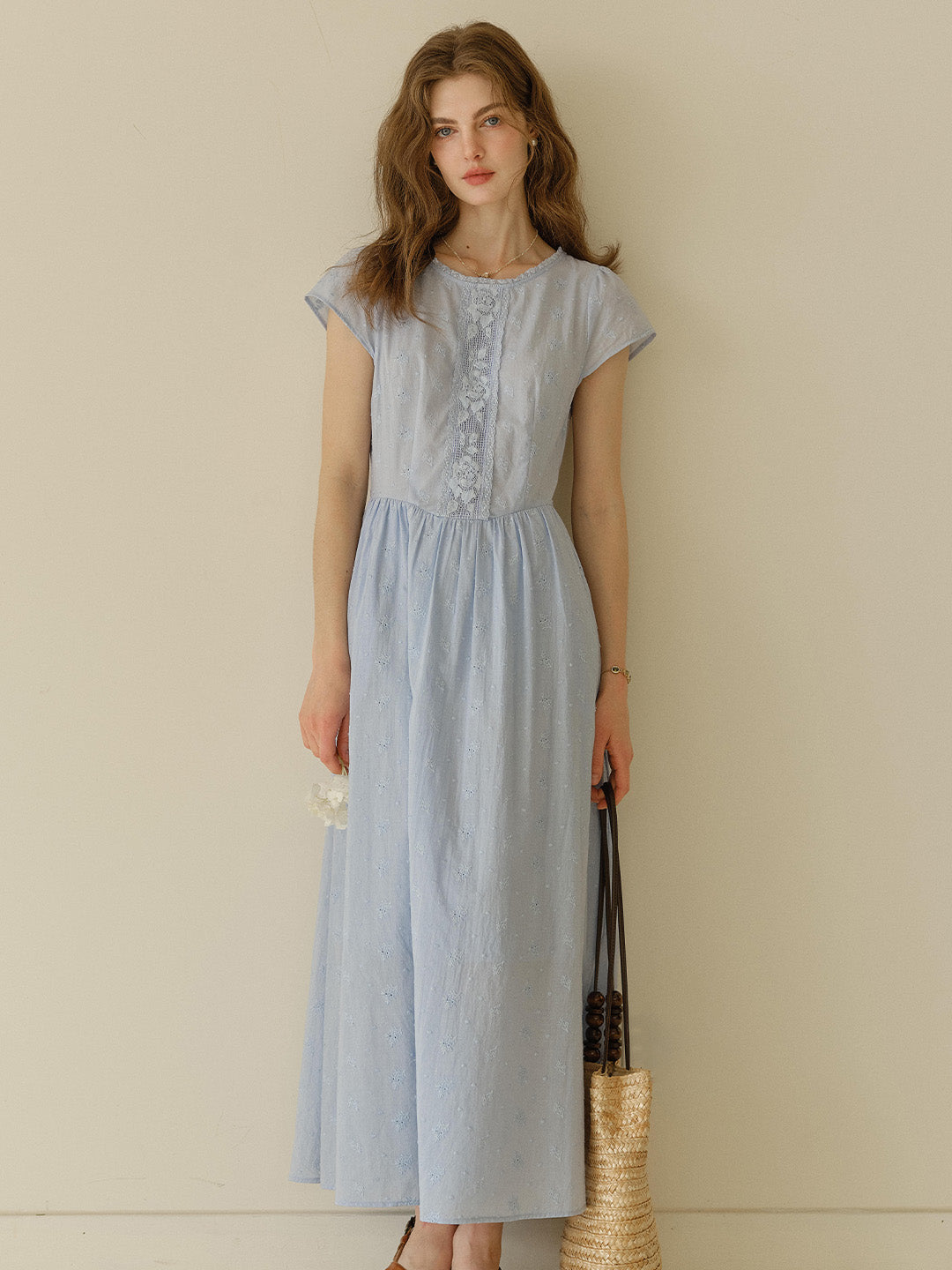 Malia Round Neck Lace Embroidered 100% Cotton Dress
