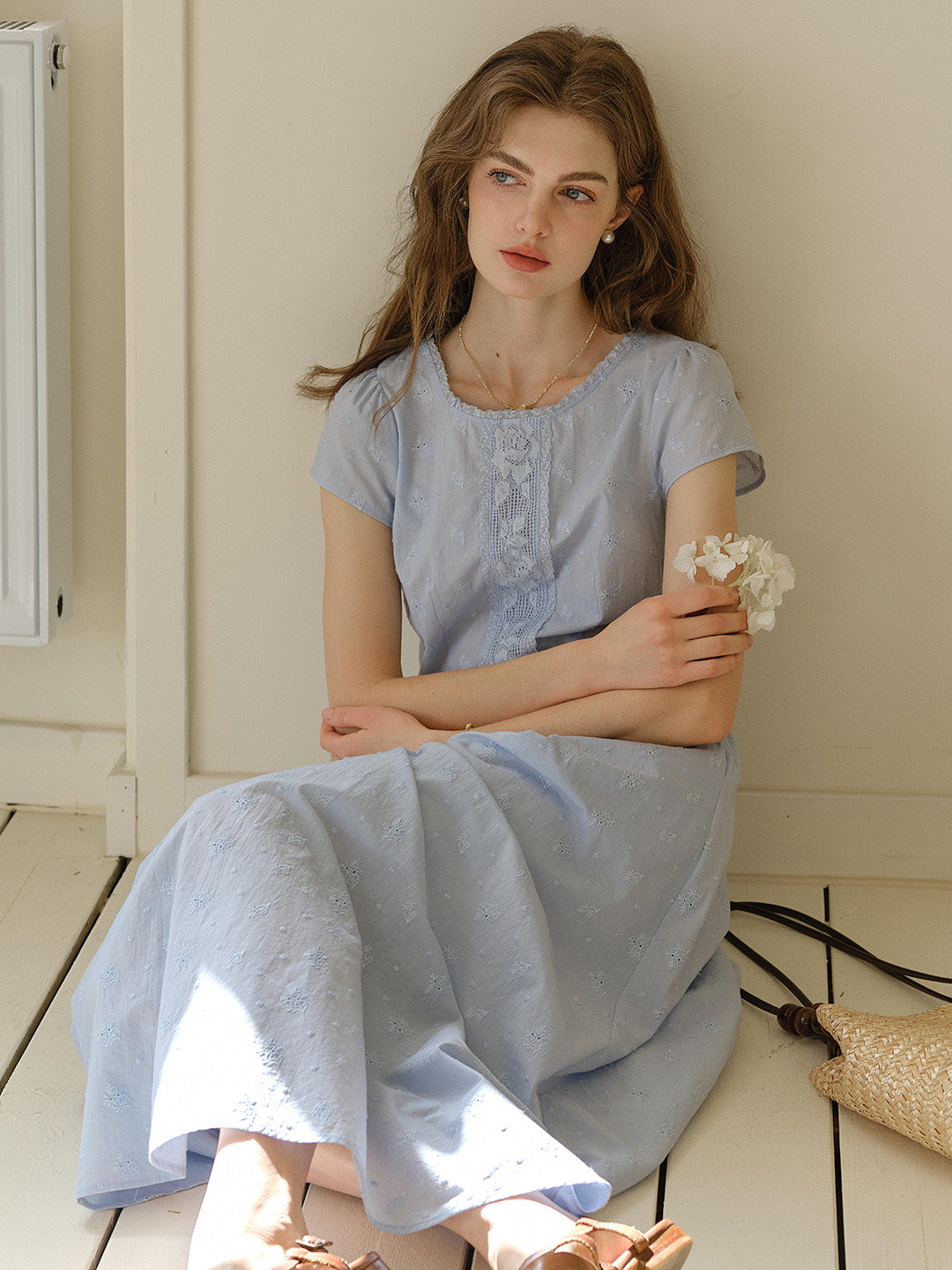 Malia Round Neck Lace Embroidered 100% Cotton Dress