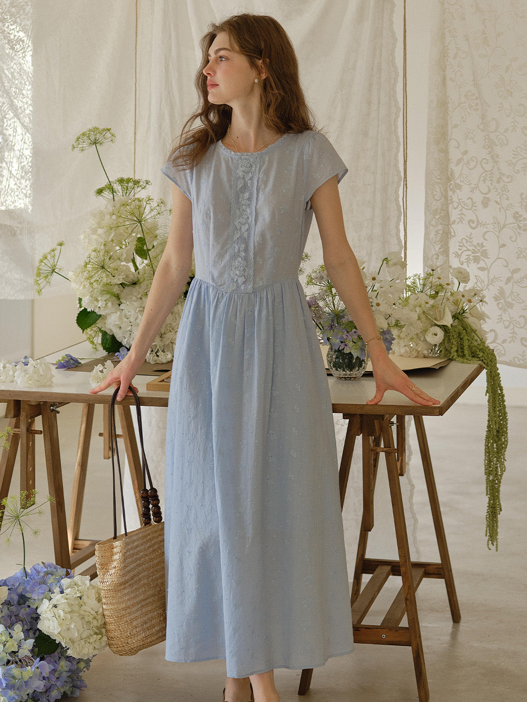 Malia Round Neck Lace Embroidered 100% Cotton Dress
