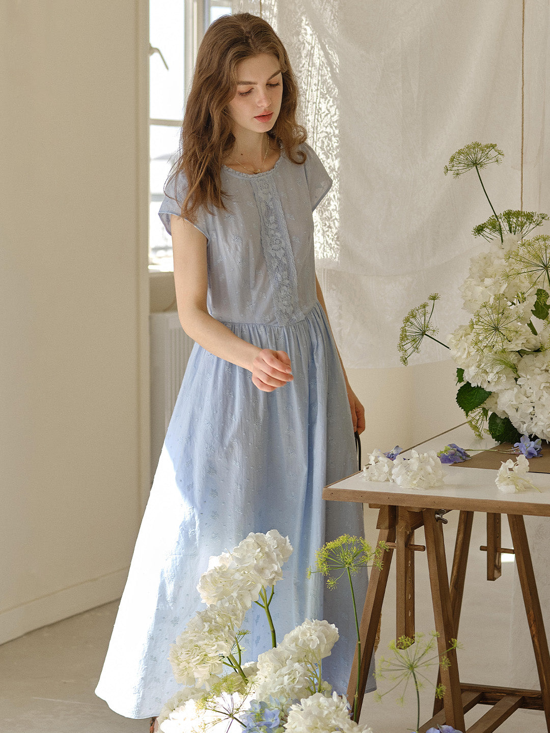 Malia Round Neck Lace Embroidered 100% Cotton Dress