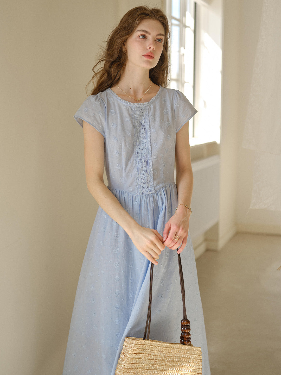 Malia Round Neck Lace Embroidered 100% Cotton Dress