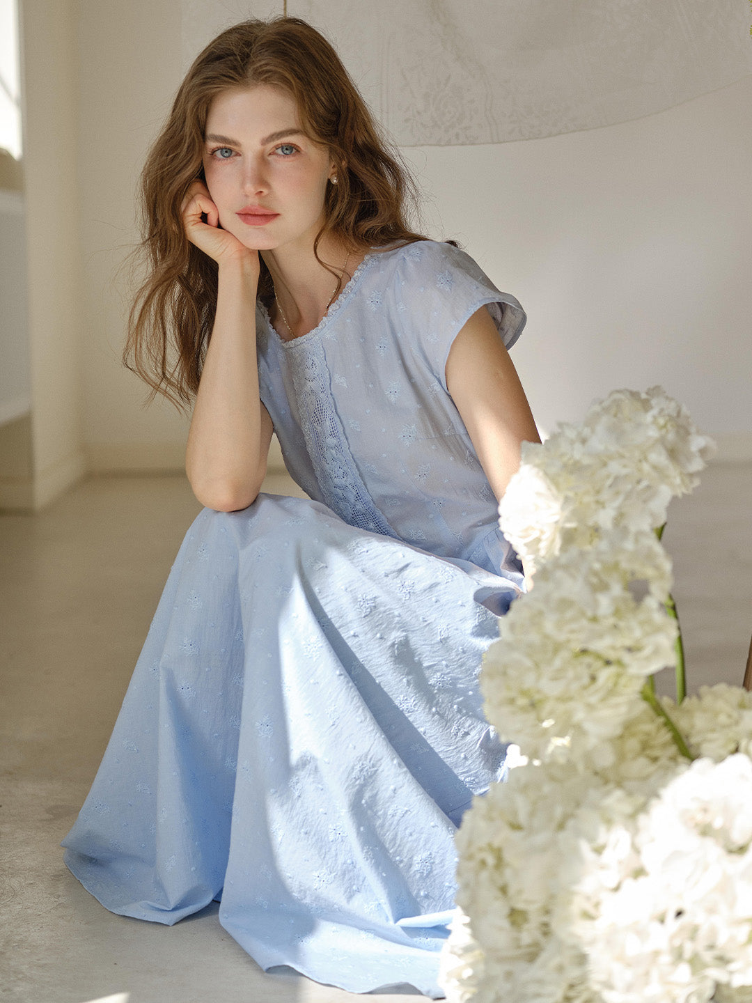 Malia Round Neck Lace Embroidered 100% Cotton Dress