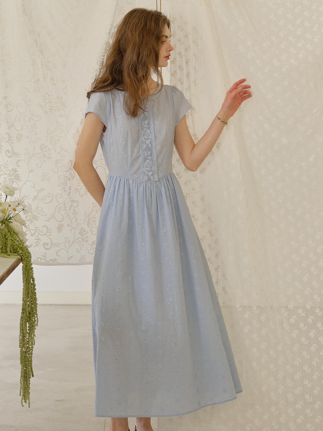 Malia Round Neck Lace Embroidered 100% Cotton Dress