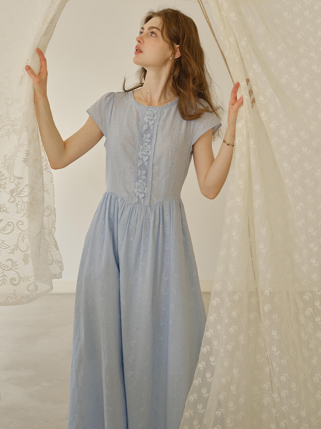 Malia Round Neck Lace Embroidered 100% Cotton Dress