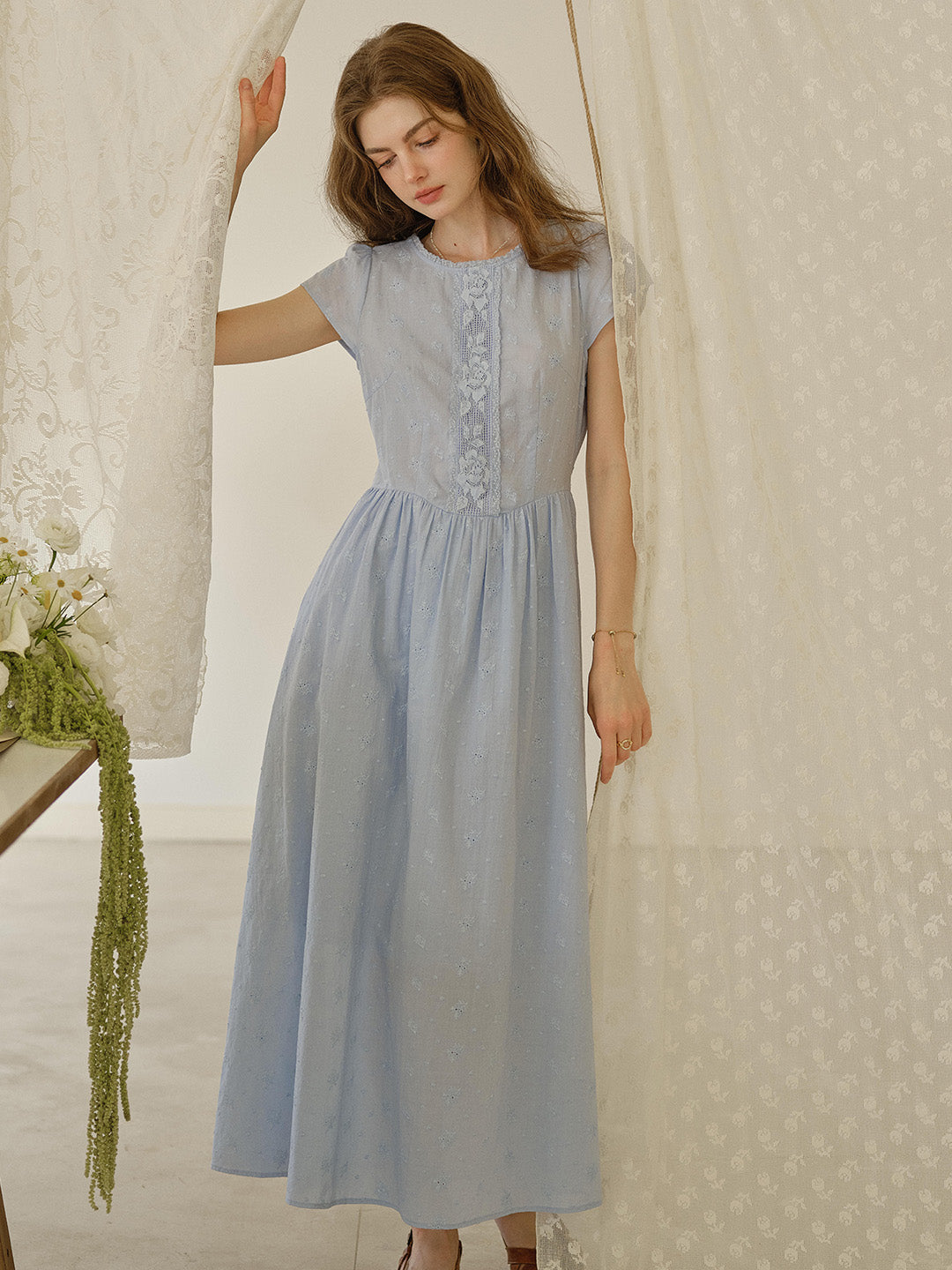 Malia Round Neck Lace Embroidered 100% Cotton Dress