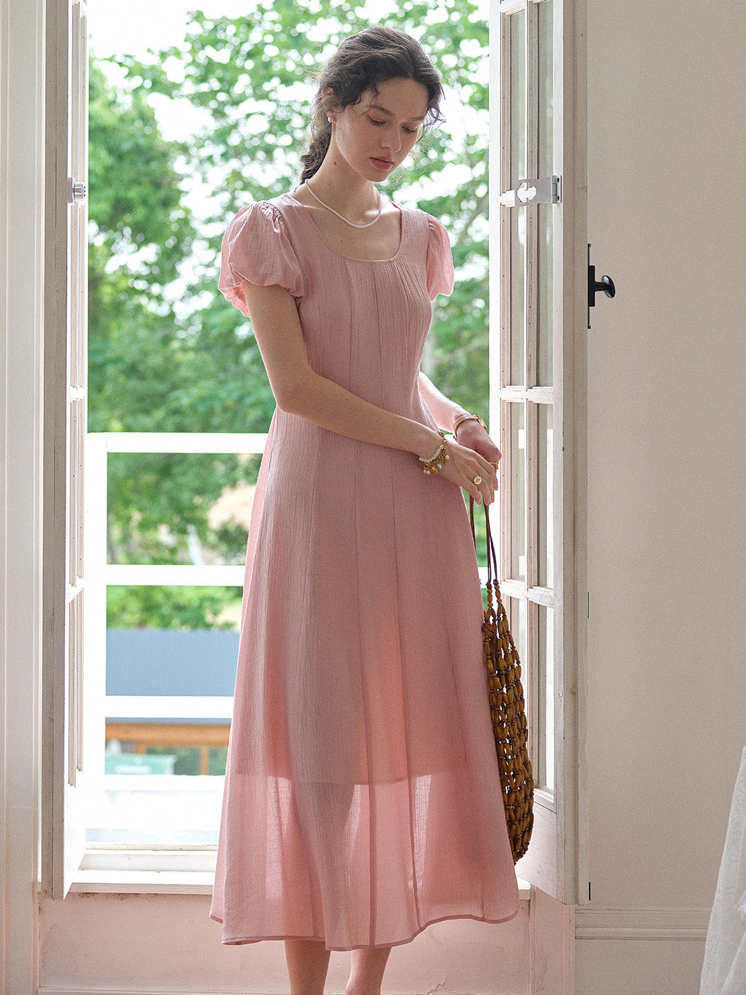 Monica Round Neck Pink Dress