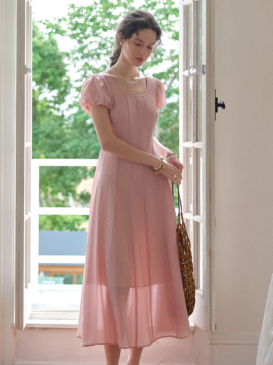 Monica Round Neck Pink Dress