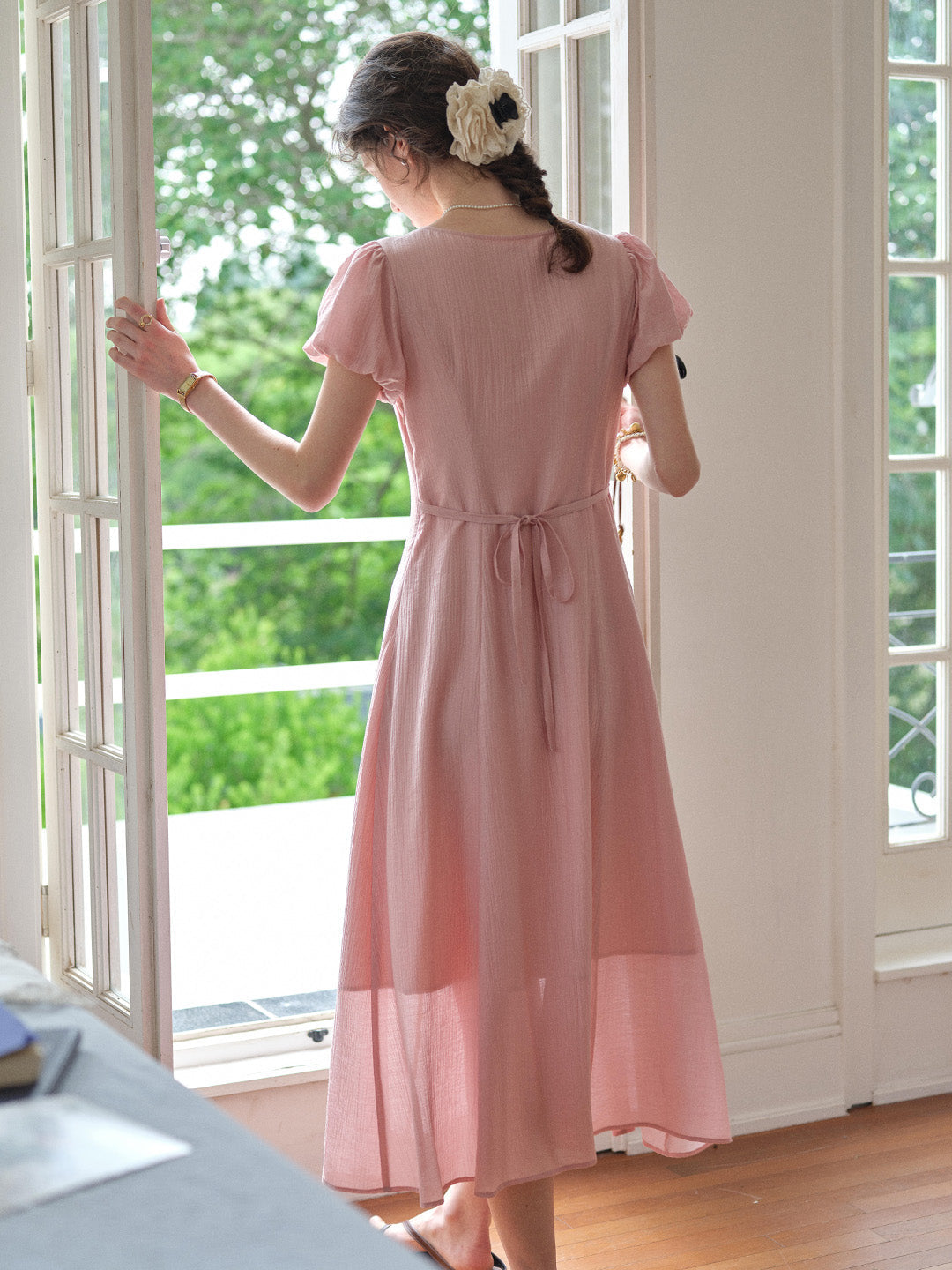 Monica Round Neck Pink Dress