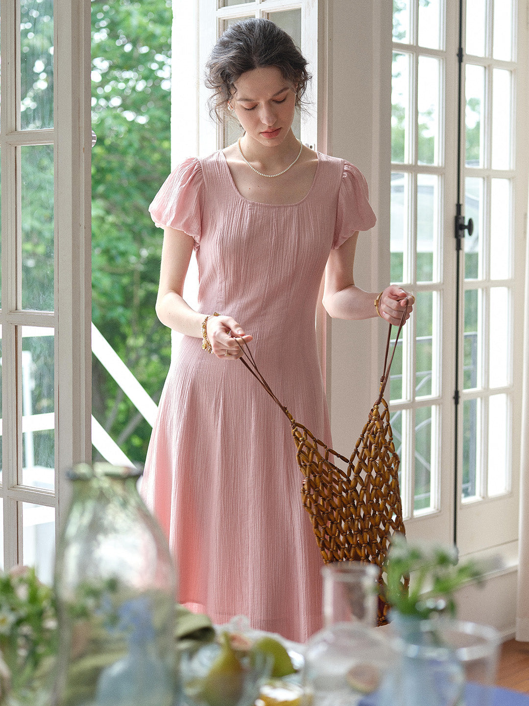 Monica Round Neck Pink Dress